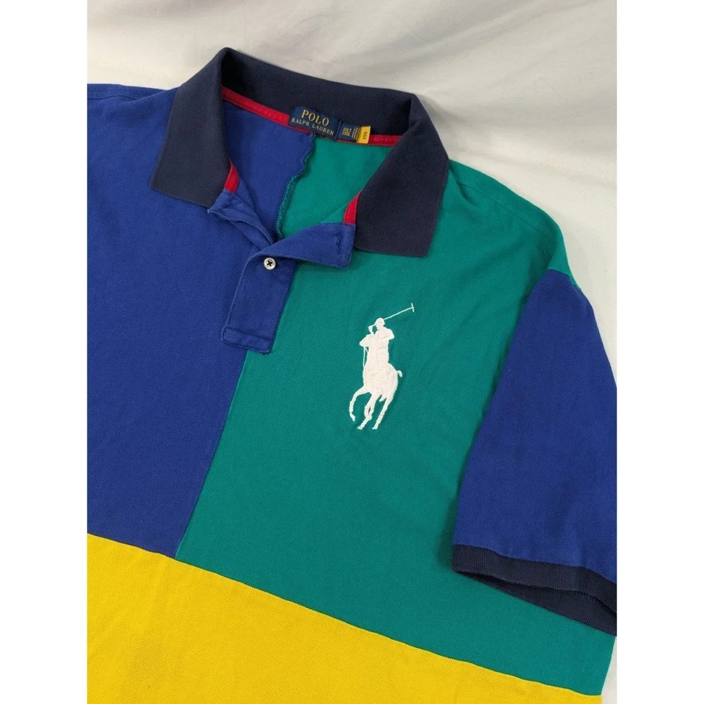Polo Ralph Lauren Polo Shirt Mens 3XLT Multi Color Block Big Pony Rugby Casual